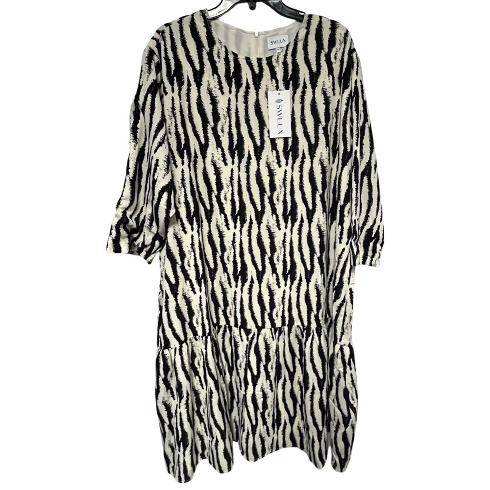NWT SWUUN Zebra Print Midi Dress Black White Women's Plus Size 4XL Retails $119